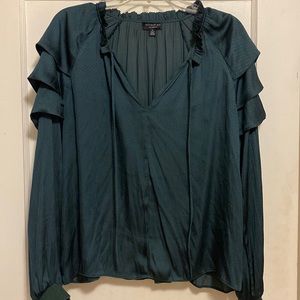 Current Air Forest Green Blouse with Ruffle Sleeve
